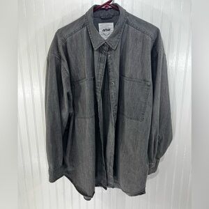 Aerie Women’s Oversized Gray Denim Button Up Shirt Jacket 100% Cotton XL